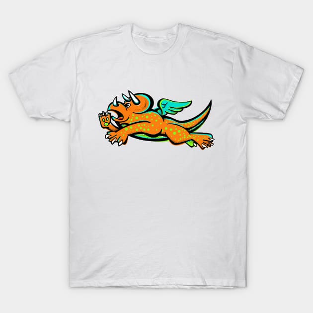 Flying Triceratops orange T-Shirt by LOST WORLD